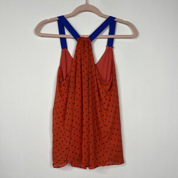 2/$24 Daytrip Polka Dot Tank Top Chiffon Overlay Henley Red Navy Small #8810 - Picture 6 of 8